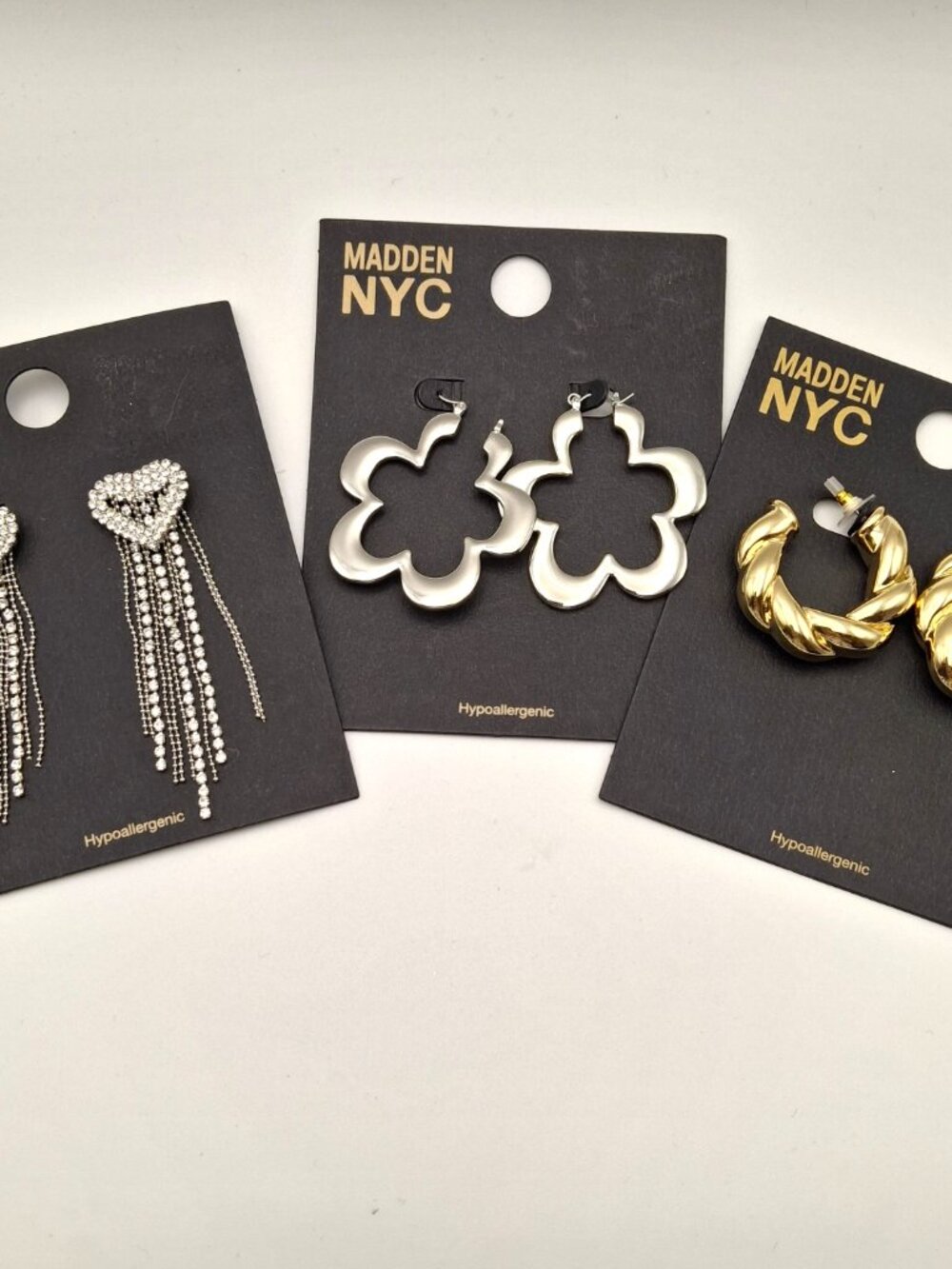 3 Pairs Madden NYC Statement Earrings Gold Tone and Silver Tone NWT